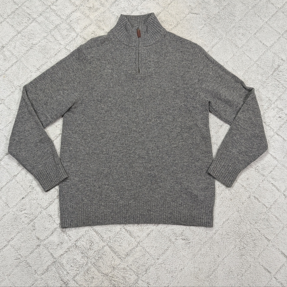 Bonobos Sweater Mens XL Gray Lambswool Slim Fit ¼ Zip Mock Neck Pullover